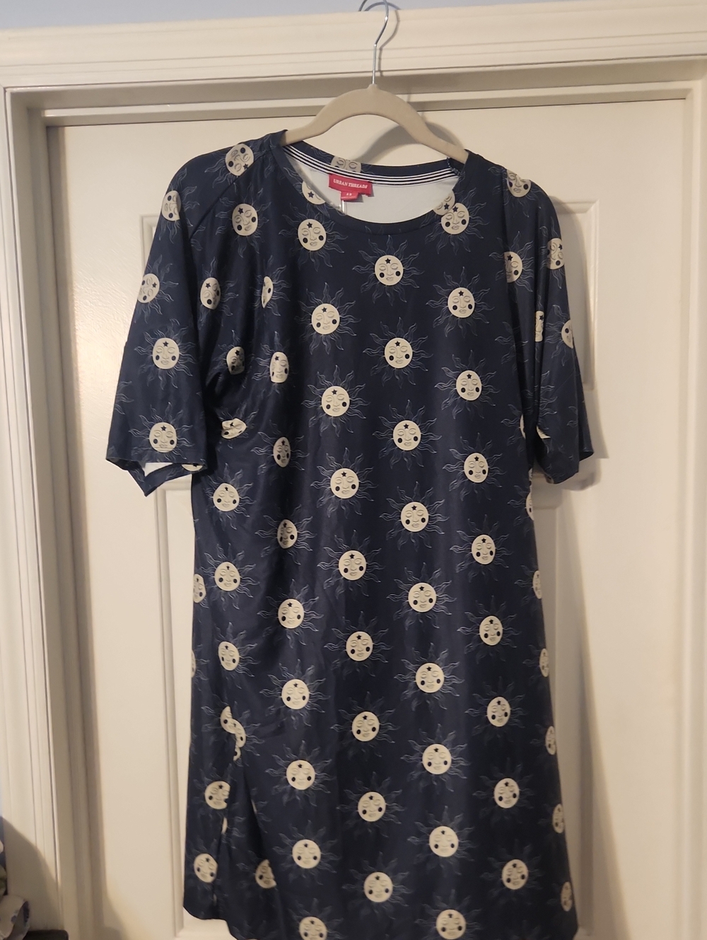 Navy Dress with Cream Sun Print